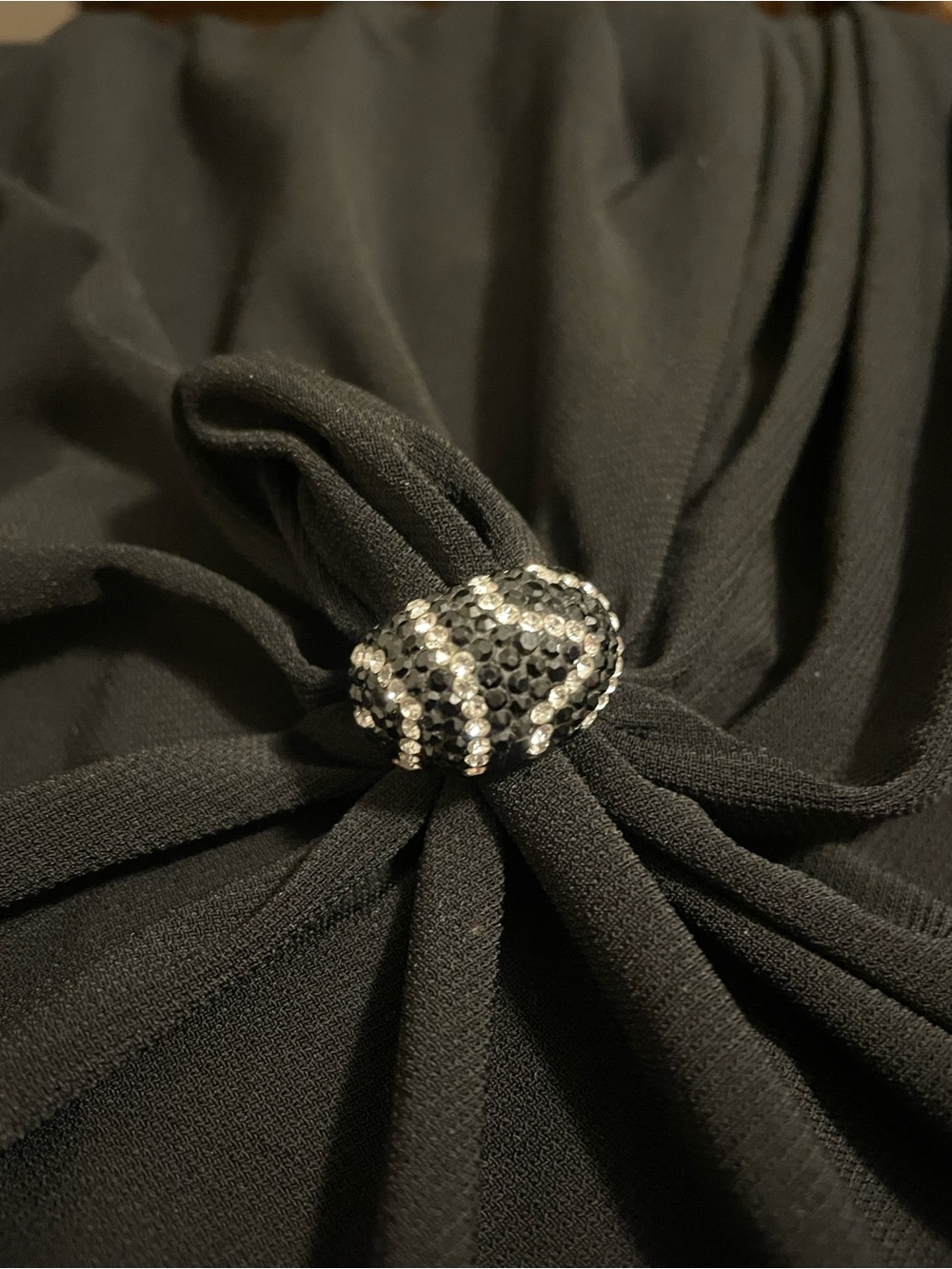 Source Unknown Black and Silver Crystal Accent Ring